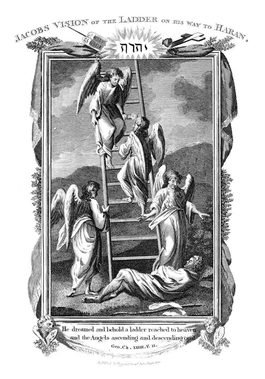 يعقوب يحلم الملائكة يصعد وينزل السلم إلى السماء ، c1808 بواسطة غير معروف