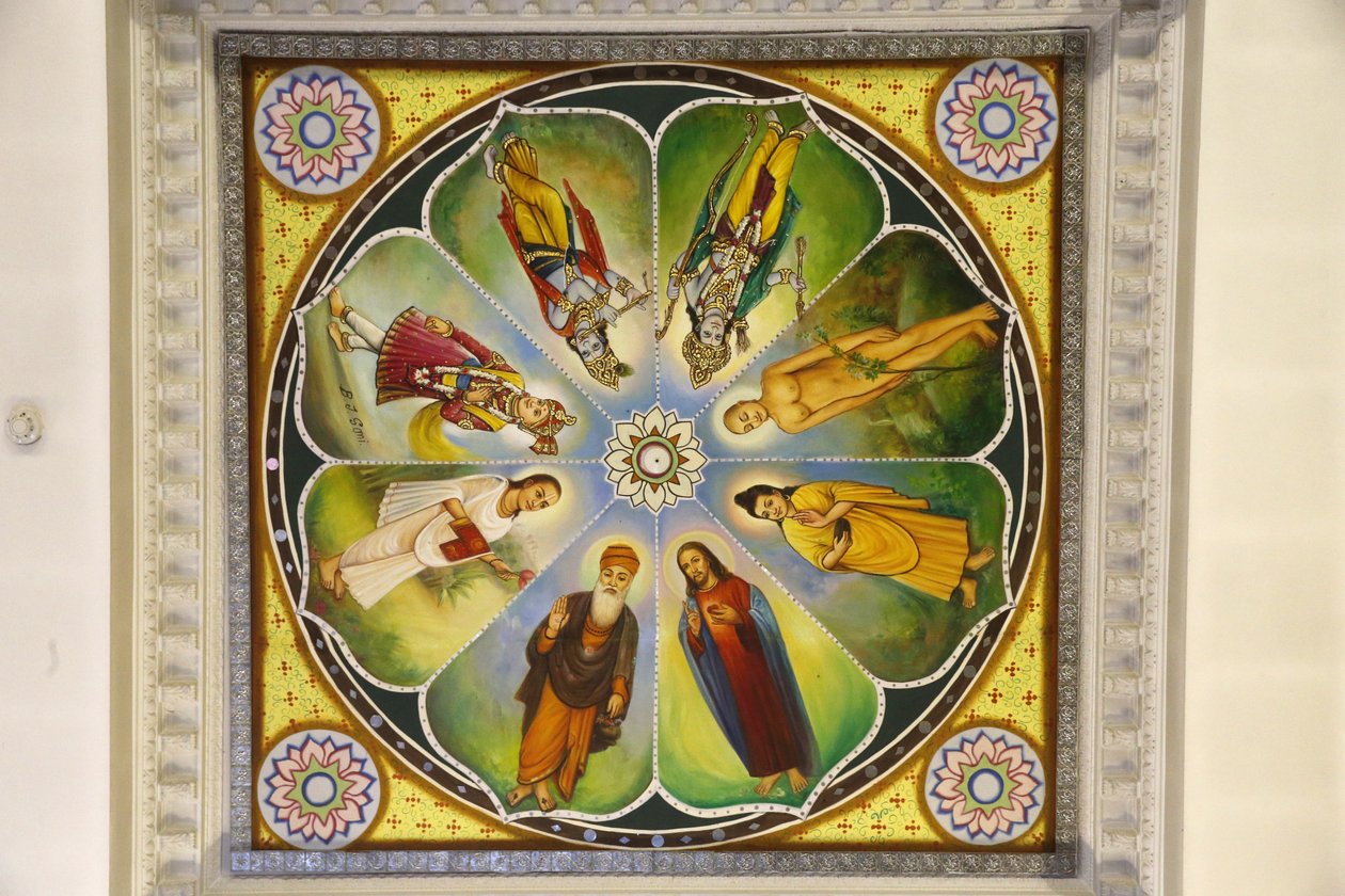 معبد جالارام براتنا الهندوسي ، ليستر. عمل فني في السقف. الآلهة (بما في ذلك يسوع المسيح). المملكة المتحدة بواسطة غير معروف