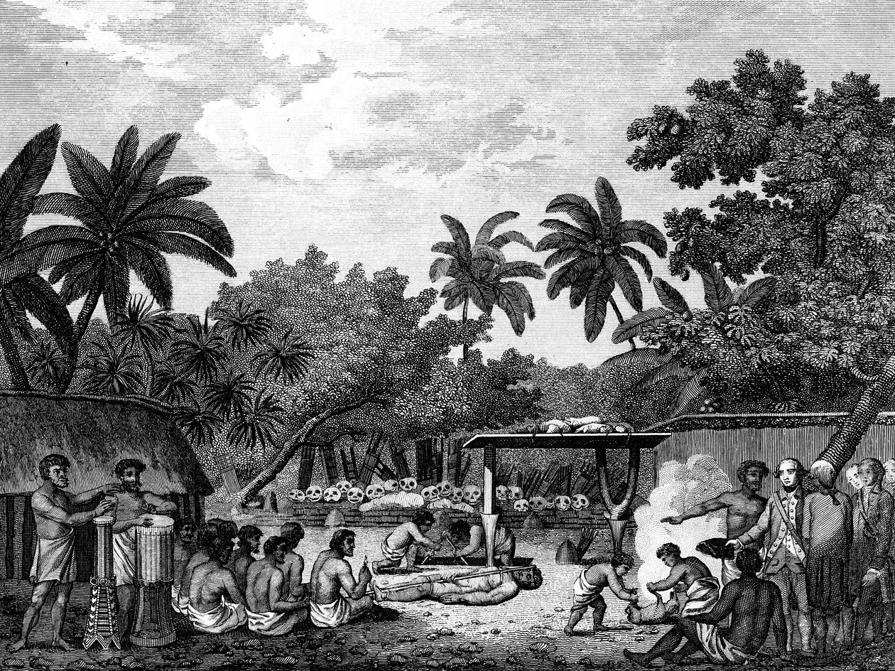 جيمس كوك ، ملاح إنجليزي ، يشهد تضحية بشرية في Taihiti Otaheite c1773 1815 بواسطة غير معروف