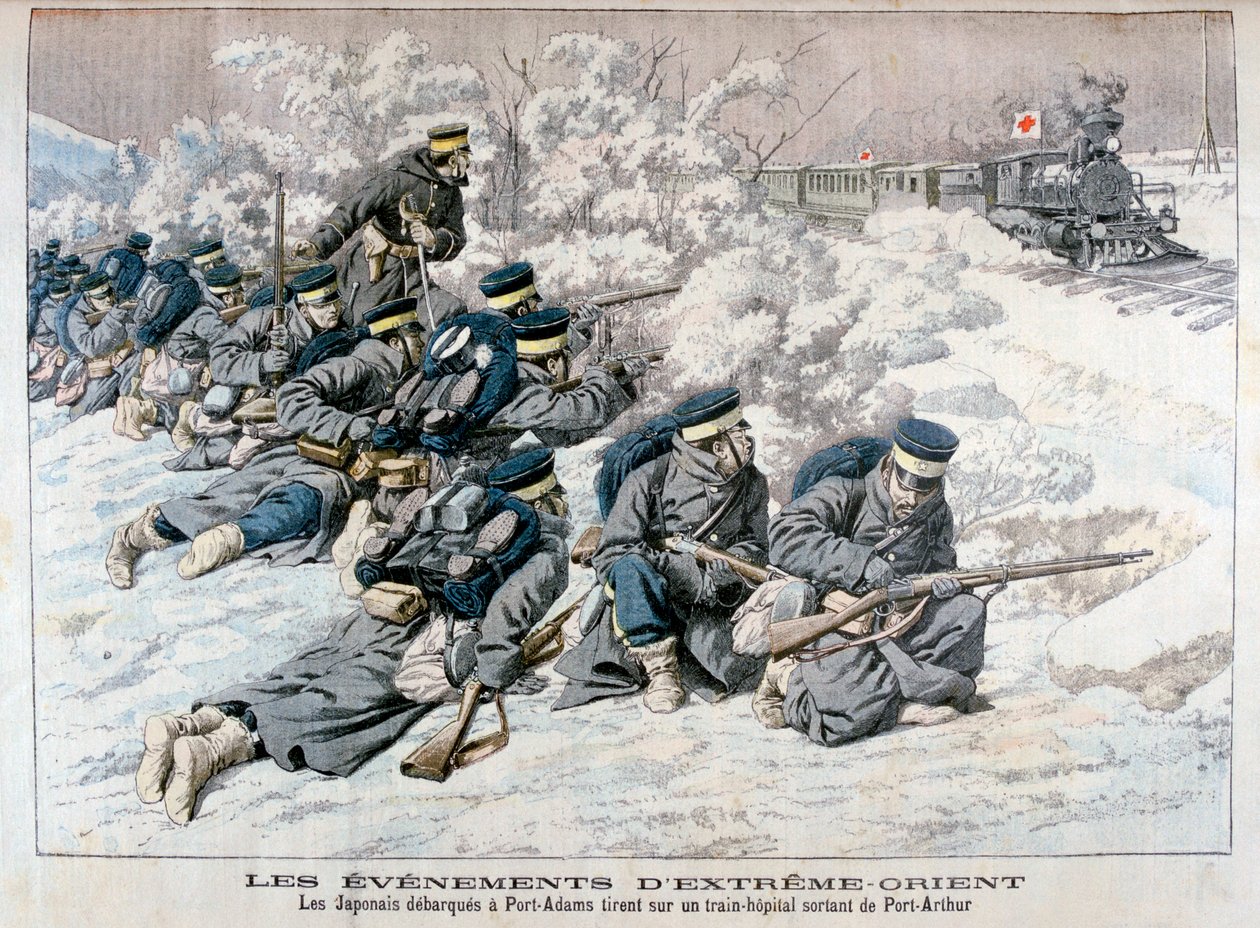 هجوم ياباني على قطار مستشفى بالقرب من بورت آرثر ، منشوريا ، الحرب الروسية اليابانية ، 1904 بواسطة غير معروف