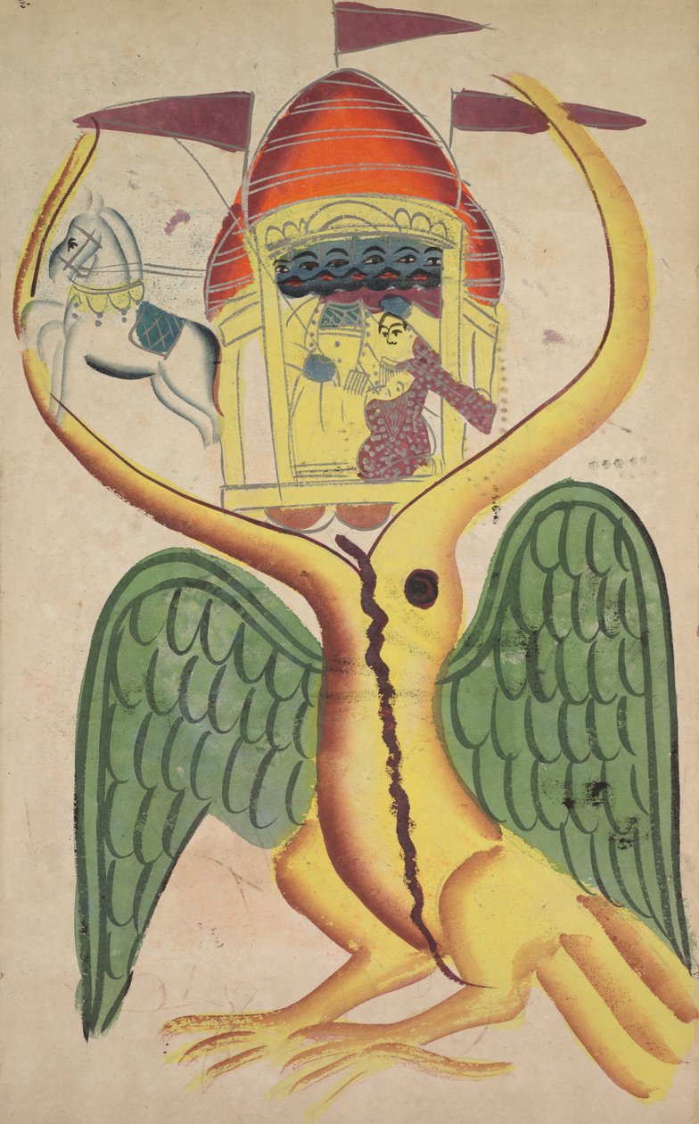 Jatayu Hinders Ravanas Chariot ، محاولة منع اختطاف سيتا ، 1800s. بواسطة غير معروف