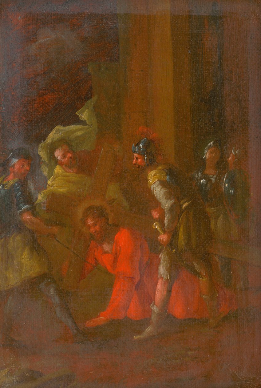 يقع يسوع تحت الصليب للمرة الأولى. دراسة عن طريق الصليب الثالث. بواسطة غير معروف