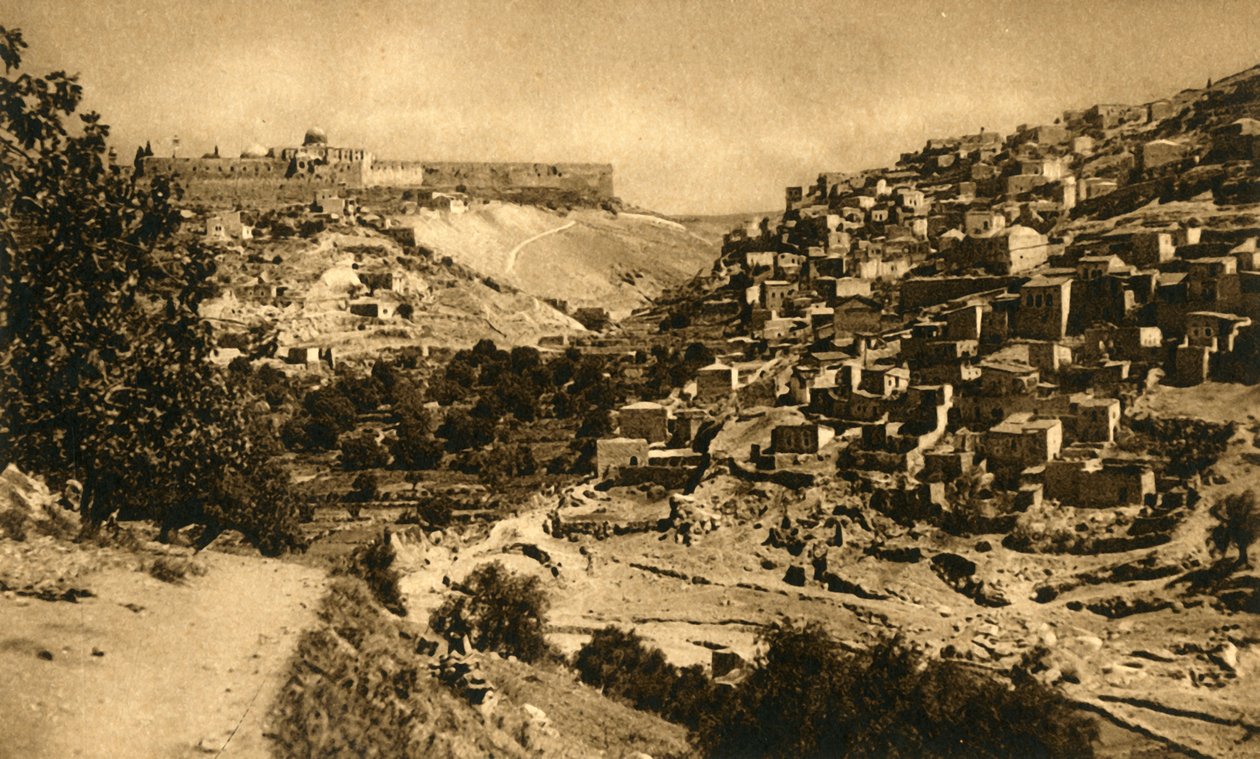 القدس - وادي قدرون ، سيلوام وسور المدينة ، c1918-c1939. بواسطة غير معروف