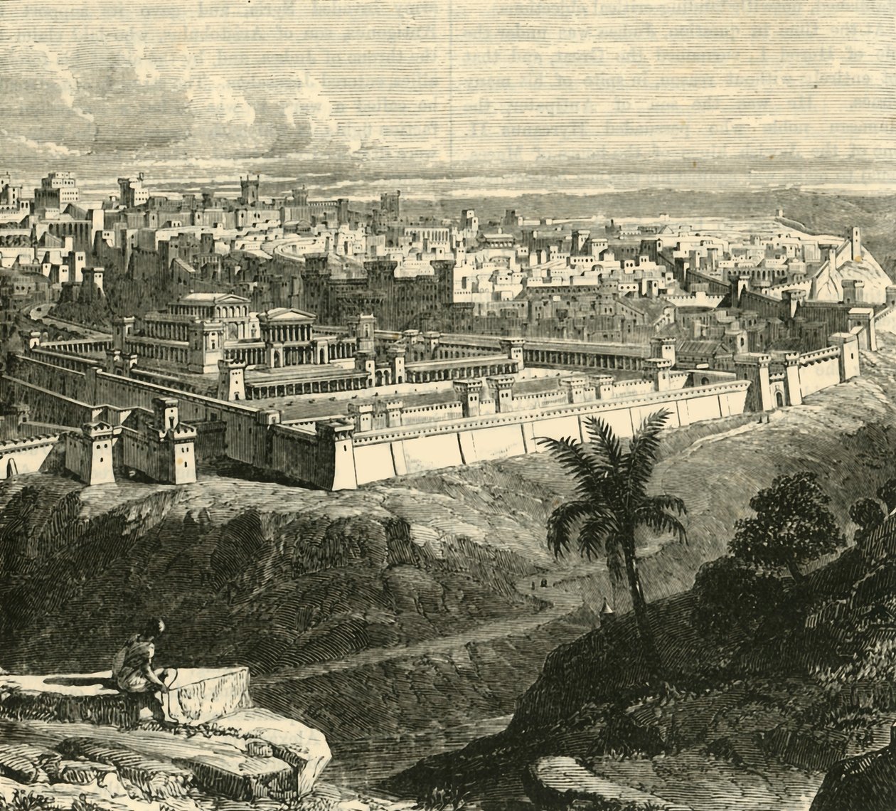 القدس في زمن يسوع المسيح ، تظهر الهيكل كما رممه هيرودس الكبير ، 1890. بواسطة غير معروف