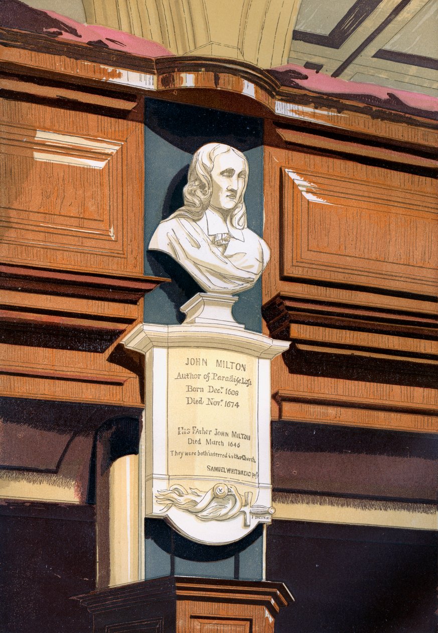 نصب جون ميلتونز ، كنيسة سانت جيلس ، Cripplegate ، لندن ، c1850 بواسطة غير معروف