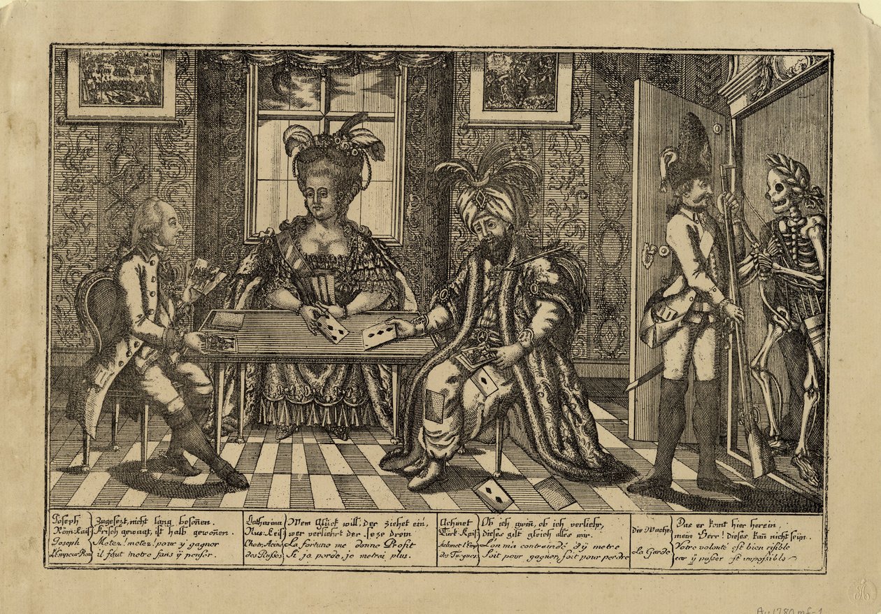 جوزيف الثاني ، كاثرين العظمى والسلطان عبد الحميد الأول ، أوراق اللعب ، ج. 1780 بواسطة غير معروف