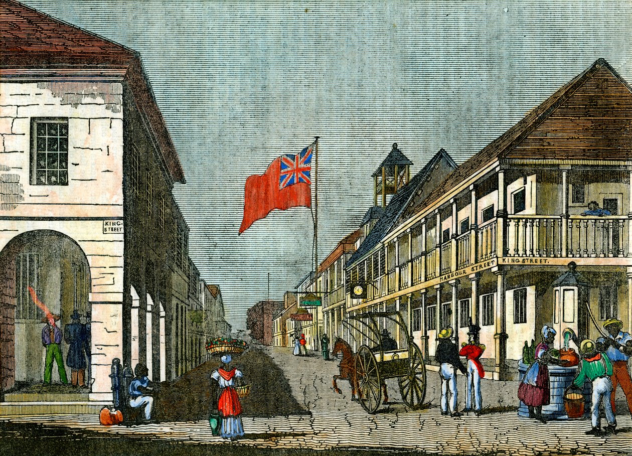 تقاطع شارع هاربور وشارع كينج ، كينغستون ، جامايكا ، c1835 بواسطة غير معروف