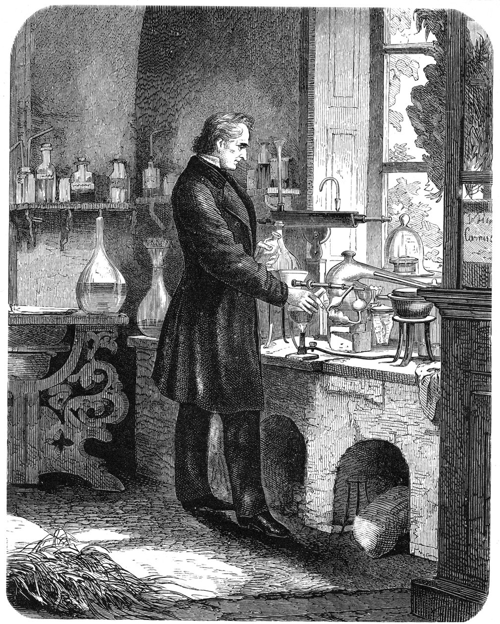 Justus von Liebig ، كيميائي ألماني ، يعمل في مختبره ، منتصف القرن التاسع عشر عام ١٨٨٥ بواسطة غير معروف