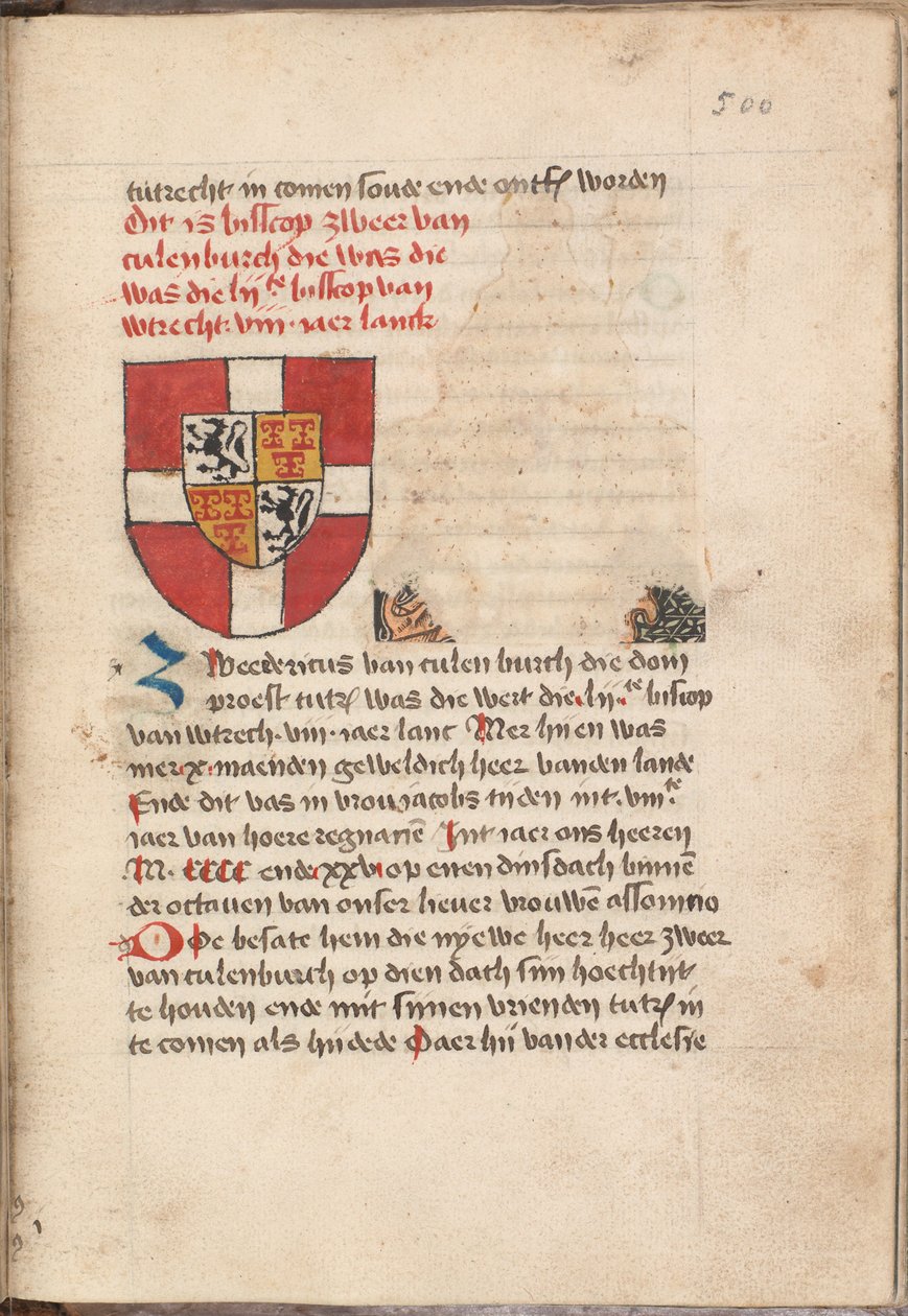 Kattendijkekroniek - Die historyie of die cronicke van Hollant، van Zeelant ende van Vrieslant ende van den stichte van Uutrecht ende van veel landen die men hierna nomen sal - KB KW 1900 A 008، folium 500r بواسطة غير معروف