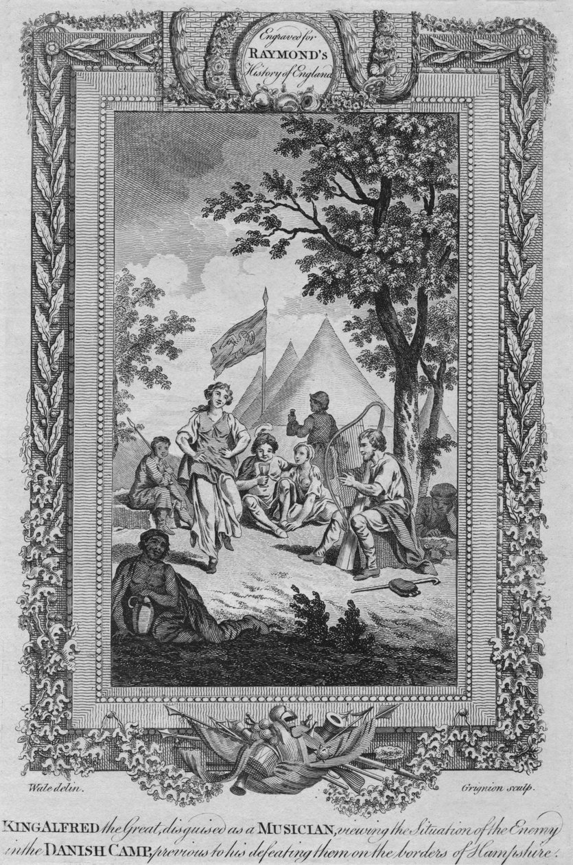 الملك ألفريد الكبير ، متنكراً في زي موسيقي ، يطلع على وضع العدو ، c1787 بواسطة غير معروف