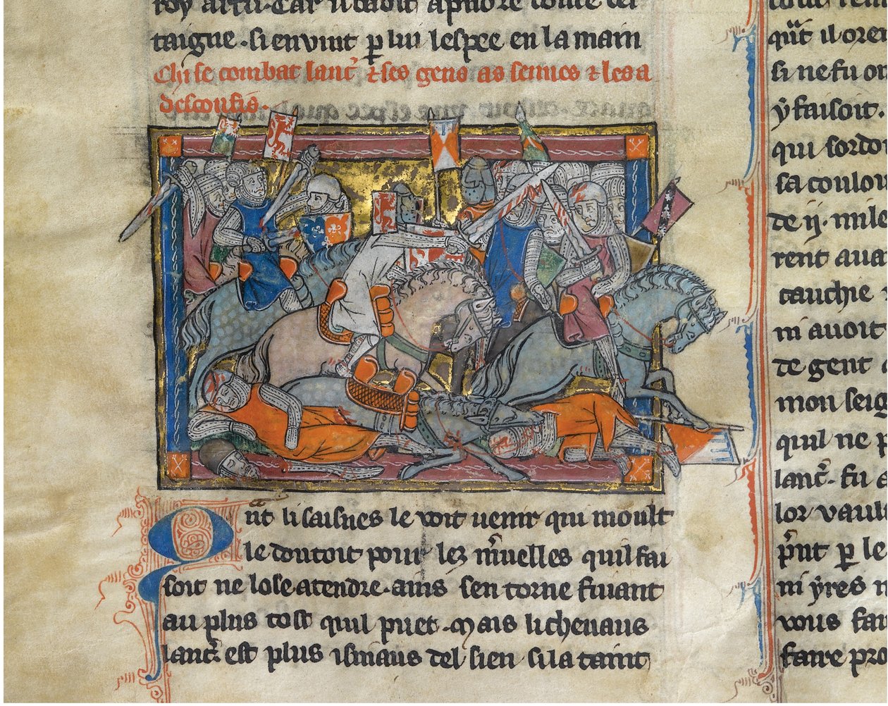 الملك آرثر يقاتل الساكسونيين من Rochefoucauld Grail بواسطة غير معروف