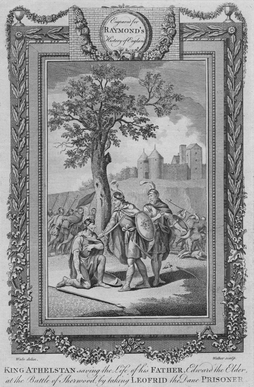 الملك أثينا ينقذ حياة والده ، إدوارد الأكبر في معركة شيروود ، c1787 بواسطة غير معروف