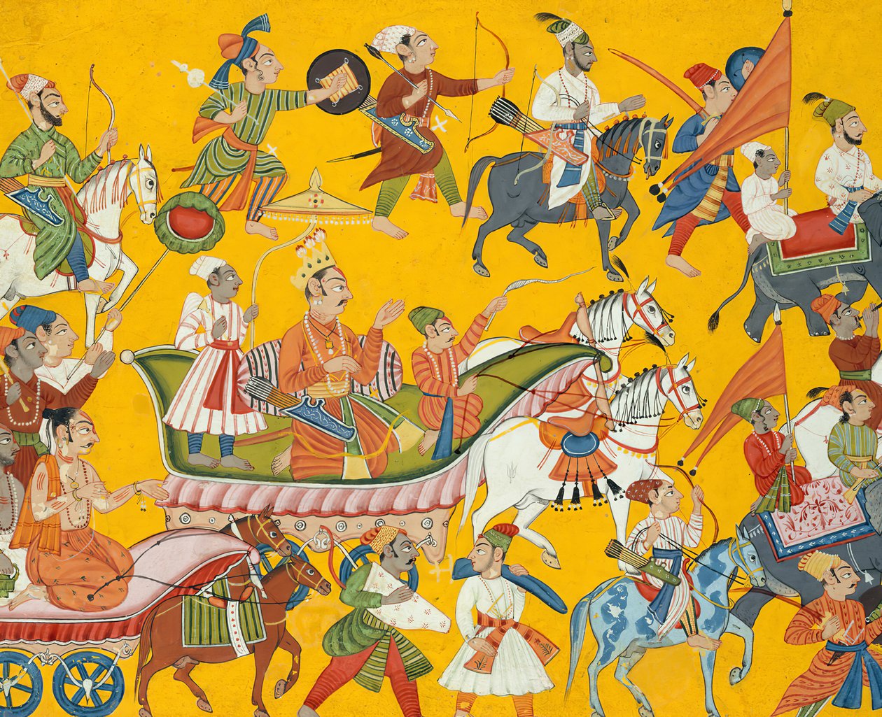 شرع الملك داساراتا وحاشيته في حفل زفاف راما: فوليو من شانغري ... ، كاليفورنيا. 1690-1710. بواسطة غير معروف