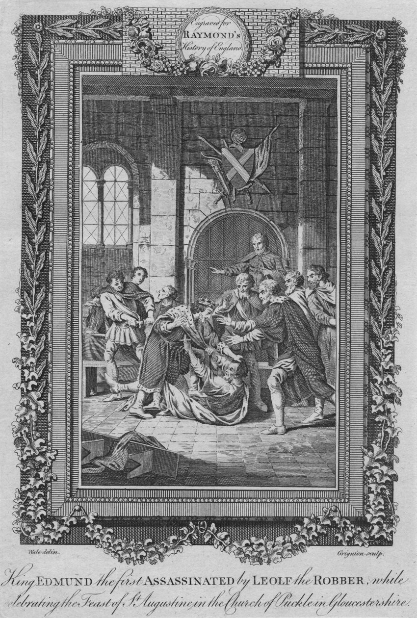 اغتيال الملك إدموند من قبل Leolf the Robbe، c1787 بواسطة غير معروف
