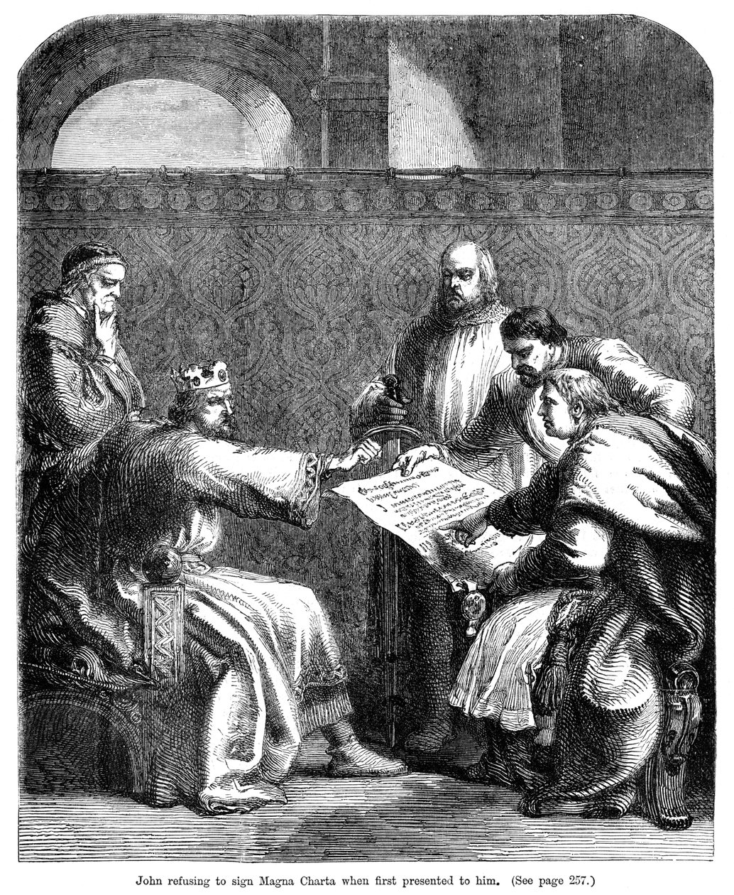 رفض الملك جون 1167-1216 توقيع ماجنا كارتا عند تقديمه لأول مرة ، 1215 بواسطة غير معروف