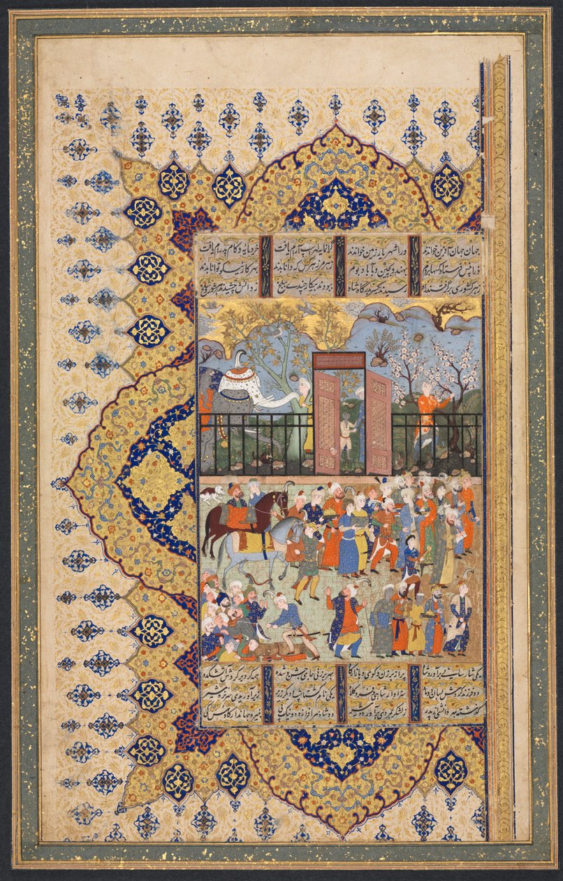 الملك Luhrasp يصعد العرش: وصول موكب إلى المحكمة Recto ... ، c. 1560 - 80 ثانية. بواسطة غير معروف