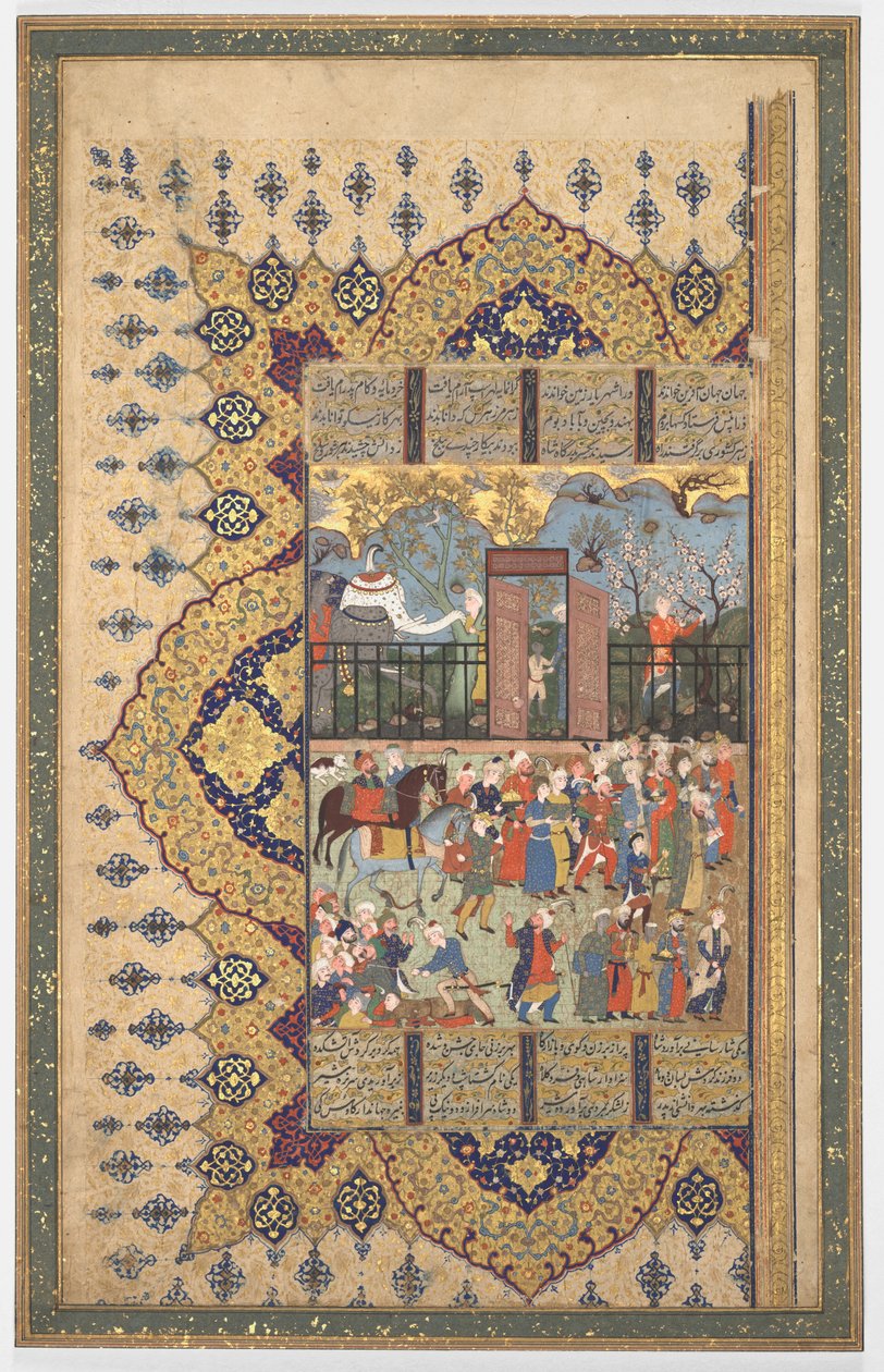 الملك Luhrasp يصعد العرش: وصول موكب إلى المحكمة Recto ... ، c. 1560 - 80 ثانية. بواسطة غير معروف
