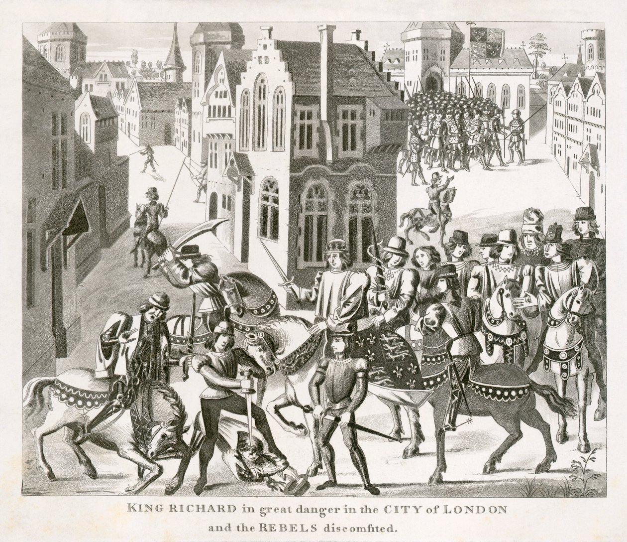 الملك ريتشارد الثاني يواجه المتمردين ، ثورة الفلاحين ، لندن ، 1381 القرن التاسع عشر بواسطة غير معروف