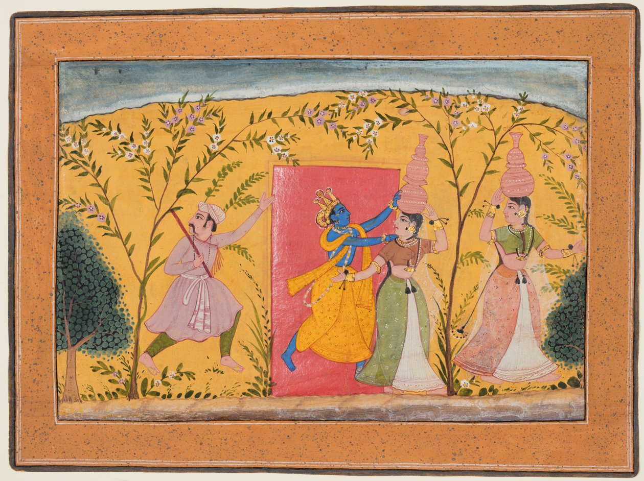 كريشنا يوقع حصيلة من خادمات اللبن ، من Bhagavata Purana ، ج. 1600. بواسطة غير معروف