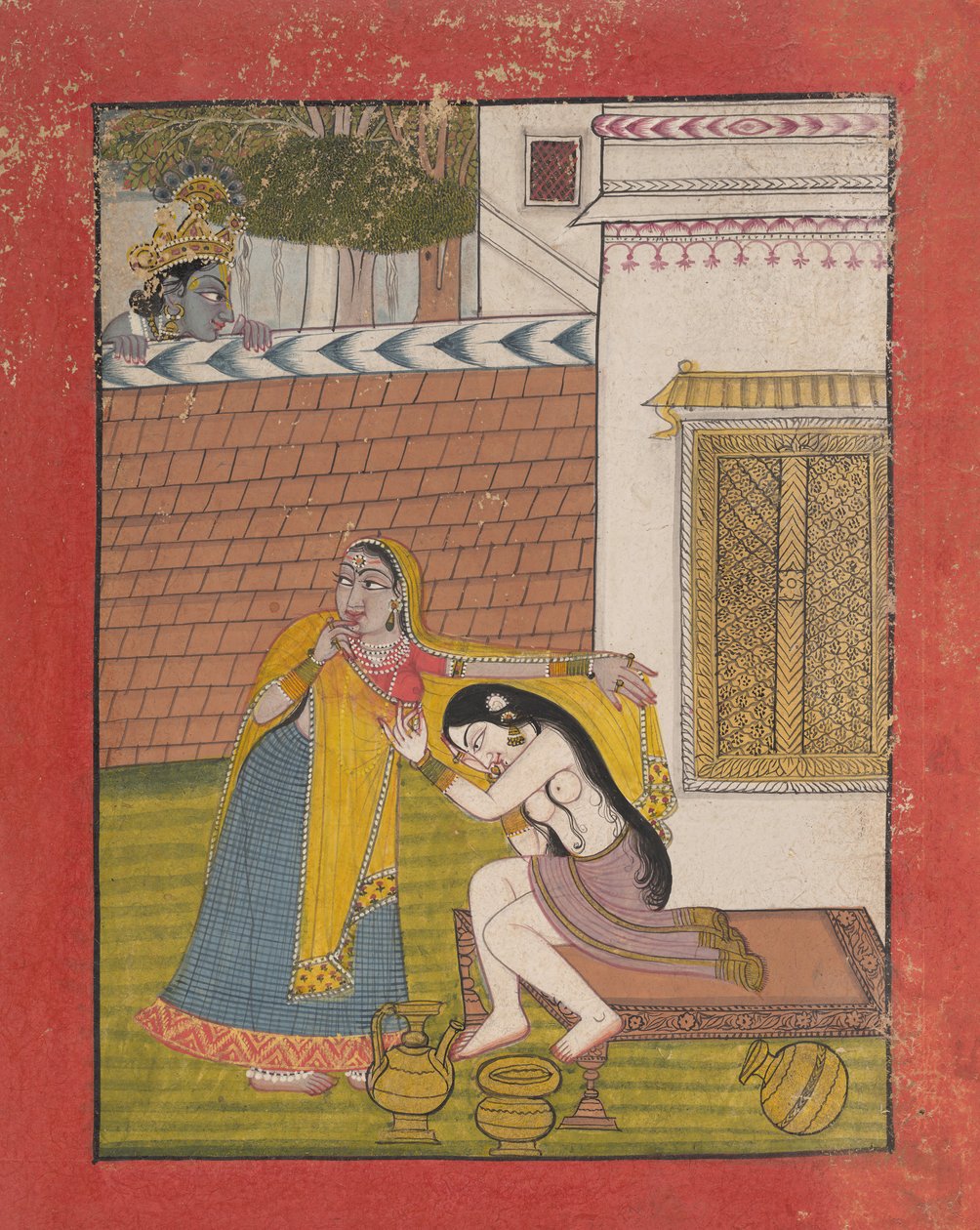 كريشنا يتجسس على رادها ، كاليفورنيا. 1780-90. بواسطة غير معروف