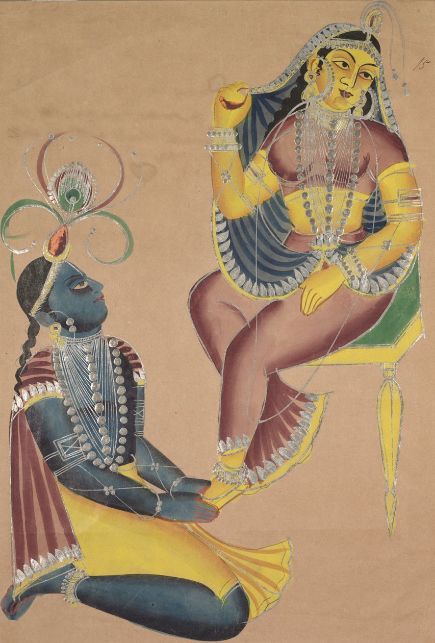 Krishna Stroking Radhas Feet ، 1800s. بواسطة غير معروف