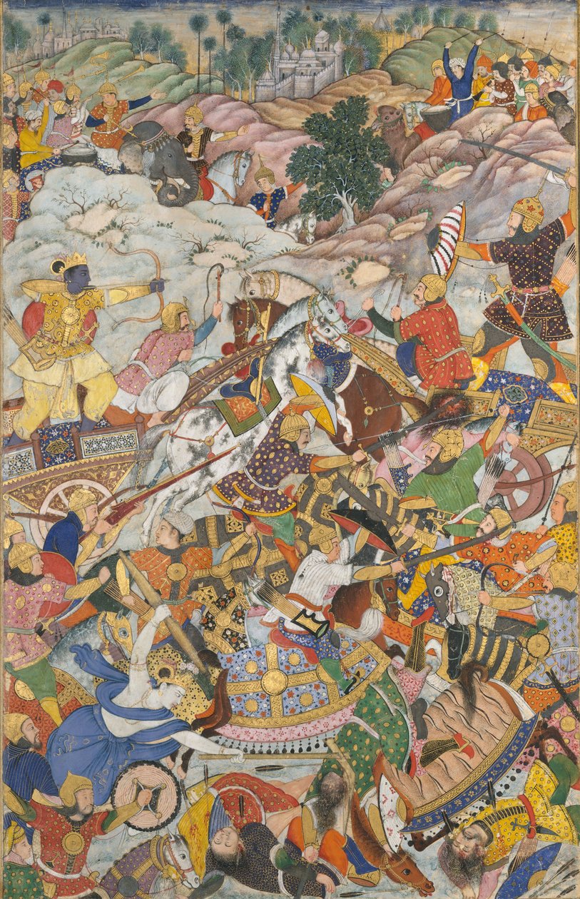 Krishna and Balarama Fighting the Enemy، Folio from a Harivamsa The Legend of Hari ...، c1590-95. بواسطة غير معروف