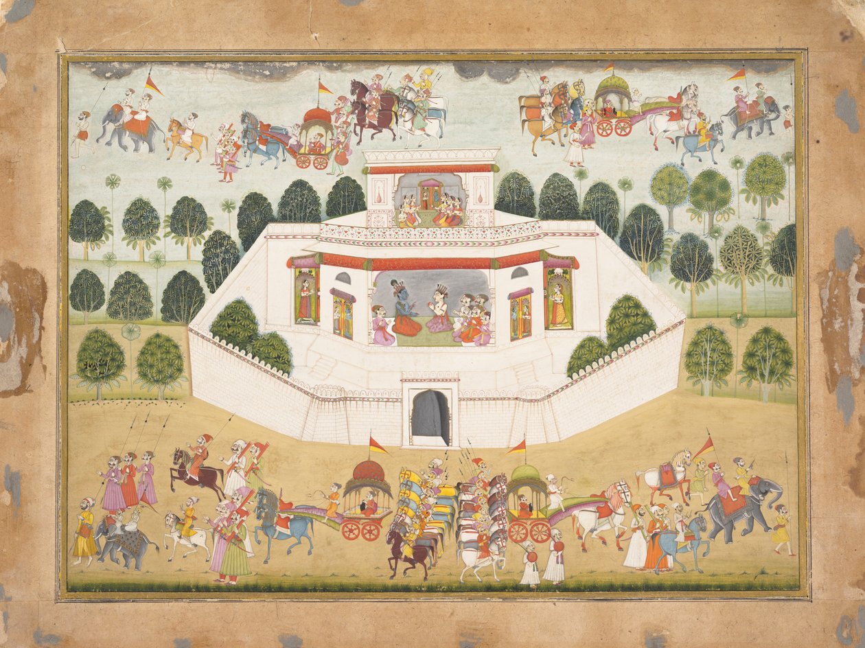 كريشنا وبالاراما داخل قصر مسور: صفحة من Bhagavata Purana المتفرقة ... ، كاليفورنيا. 1700. بواسطة غير معروف