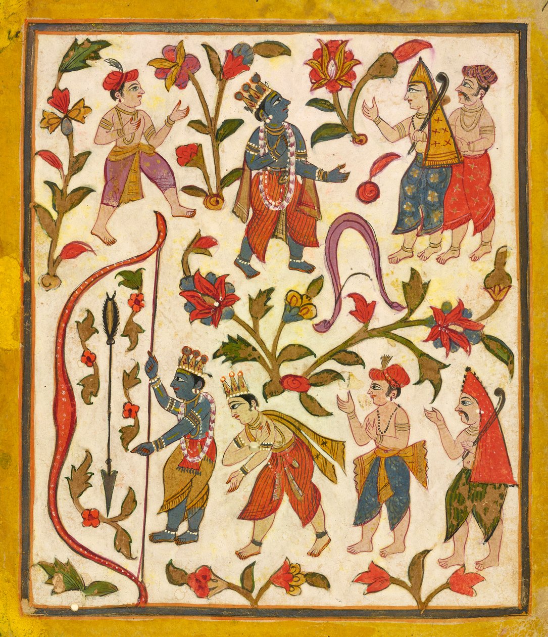 كريشنا والقوس ، الورقة 24 من Tula Ram Bhagavata Purana ، كاليفورنيا. 1720. بواسطة غير معروف