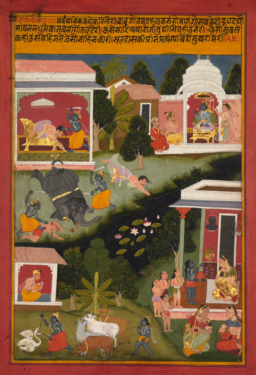 كريشنا كمدمر للشياطين ، صفحة من Surdass Sursagar ، c. 1700. بواسطة غير معروف