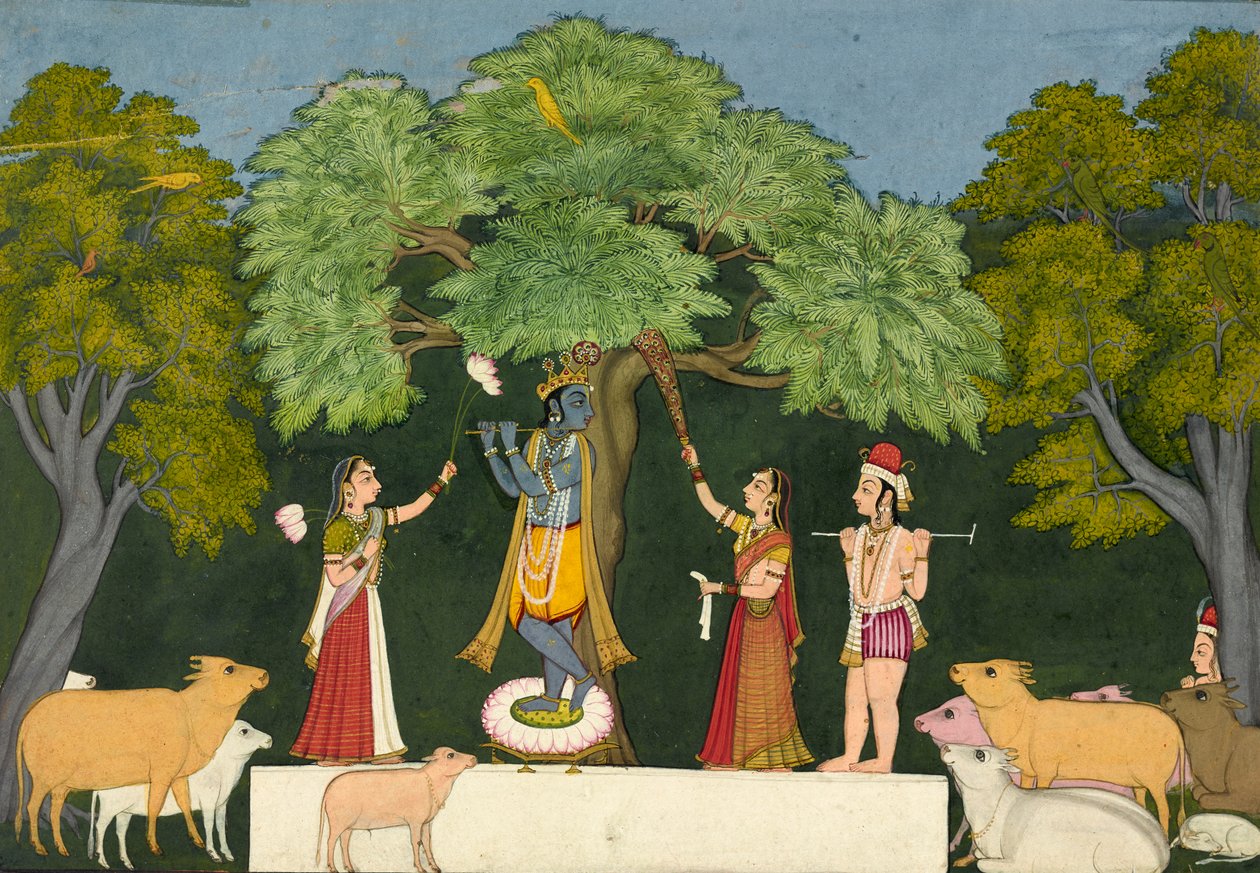 كريشنا يسلي رفاقه ، كاليفورنيا. 1760-1765. بواسطة غير معروف