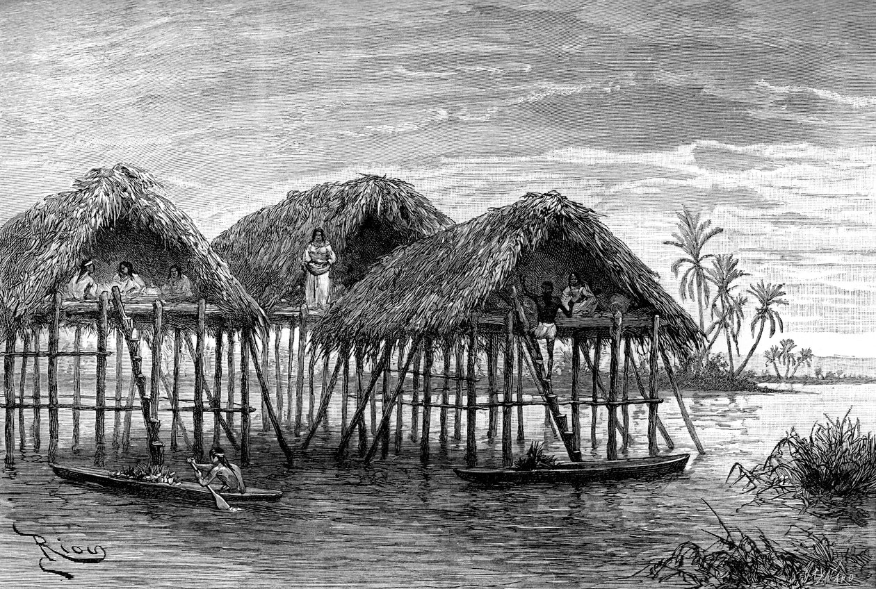 مساكن بحيرة سانتا روزا ، بالقرب من ماراكايبو ، فنزويلا ، 1895 بواسطة غير معروف