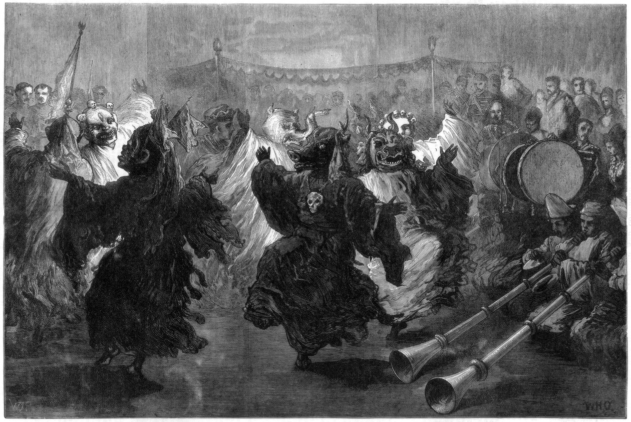 رقص لاما في Jummoo ، تم أداؤه قبل أمير ويلز ، 1876 بواسطة غير معروف