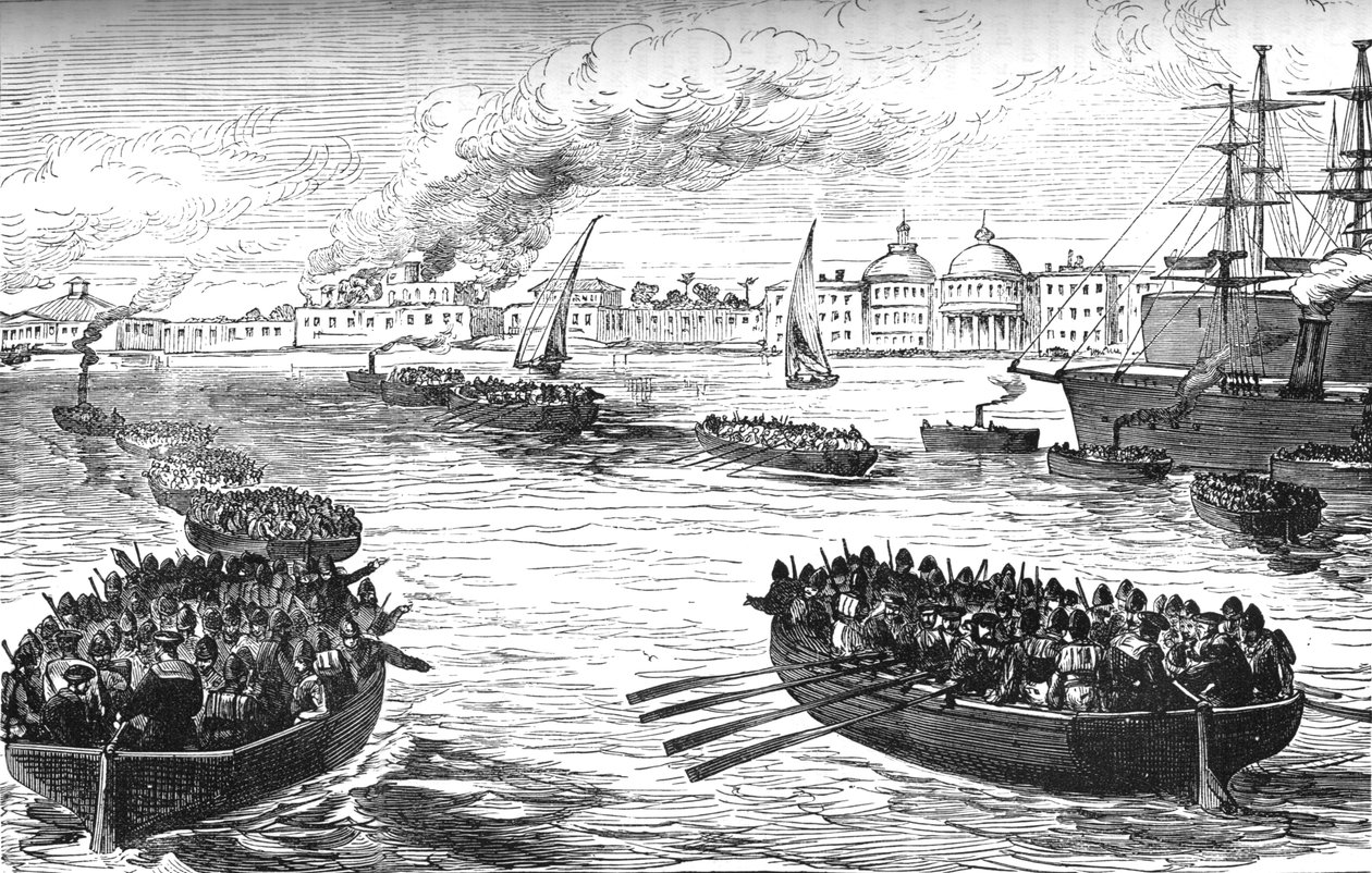 قوات الإنزال في قصر الخديوي بالإسكندرية بعد القصف ، 1882 ، c1882-1885 بواسطة غير معروف
