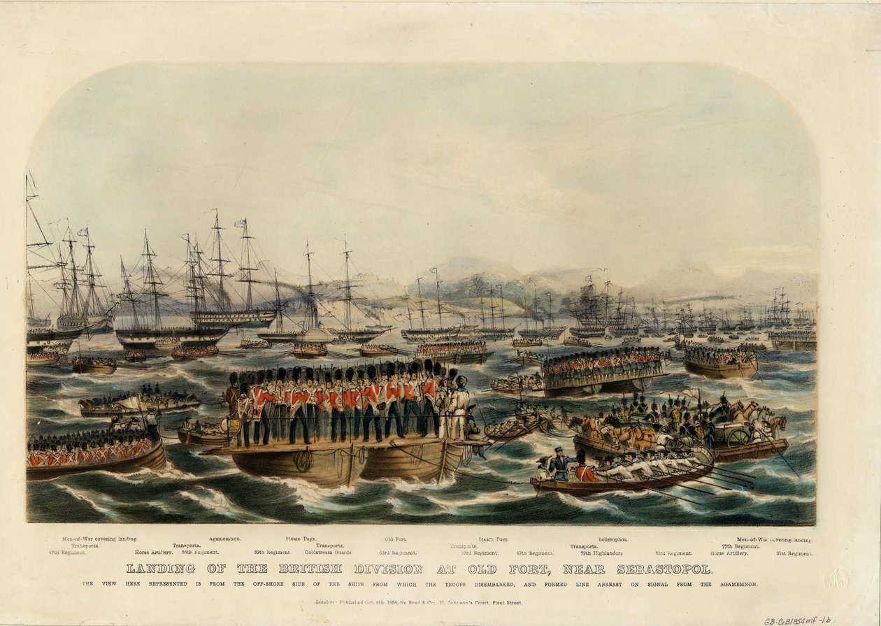 هبوط الشعبة البريطانية في القلعة القديمة ، بالقرب من سيفاستوبول ، 1854 بواسطة غير معروف