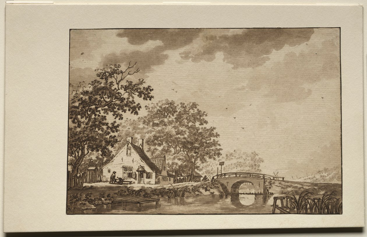 المناظر الطبيعية مع الكوخ والجسر ، 1700s. بواسطة غير معروف