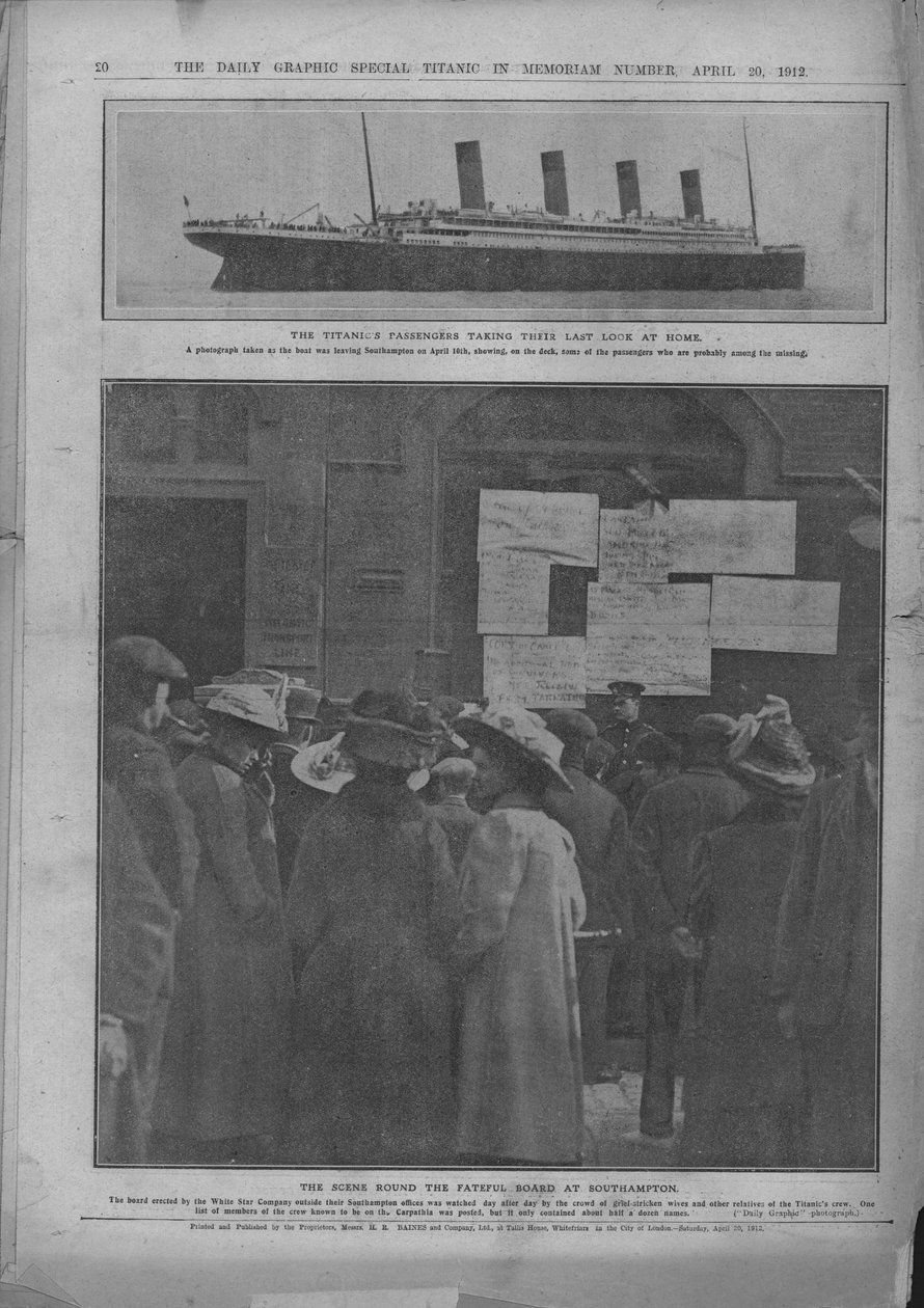 نظرة أخيرة على المنزل ، والمجلس المصيري في ساوثامبتون ، 20 أبريل 1912. بواسطة غير معروف