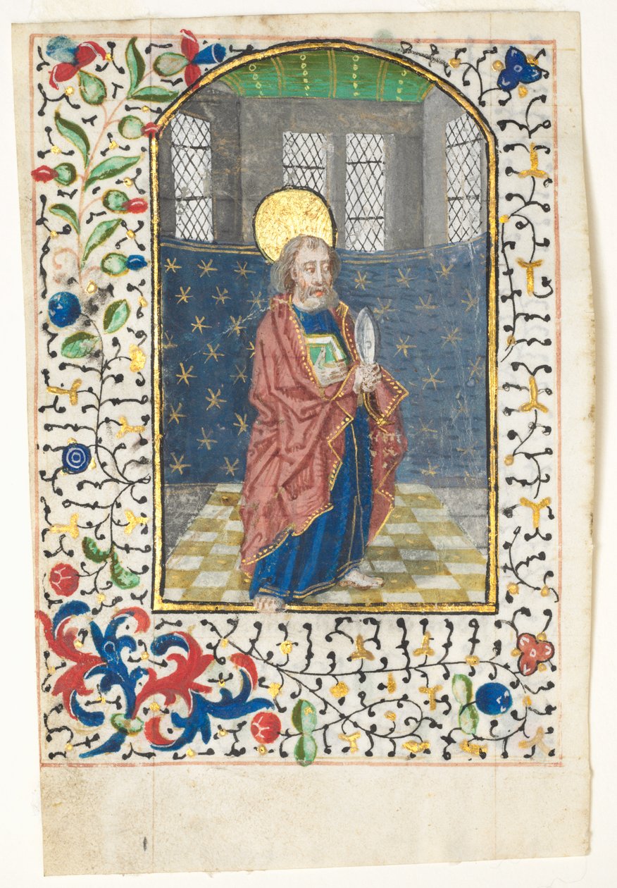 ورقة من كتاب ساعات: St. Bartholomew، c. 1440-1460. بواسطة غير معروف