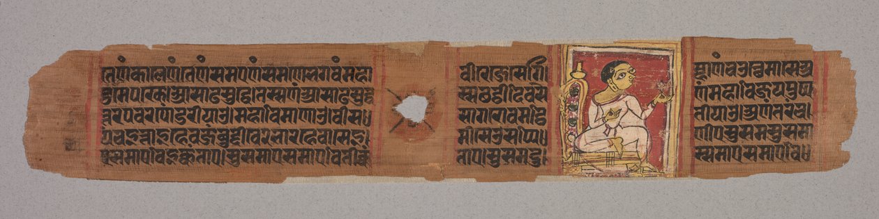 ورقة من مخطوطة جاين: Kalpa-sutra: Monk Holding a Flower recto، 1279. بواسطة غير معروف