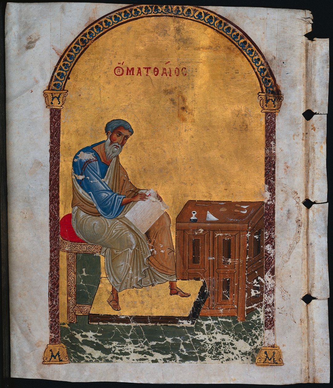 ورقة من كتاب مع سانت ماثيو ، 1057-1063. بواسطة غير معروف