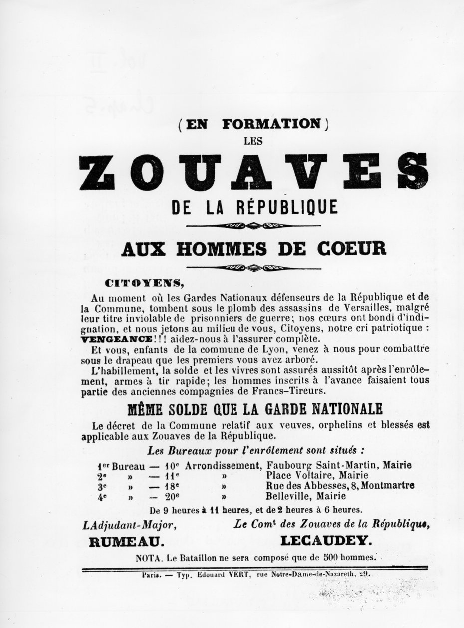 Les Zouaves ، من الملصقات السياسية الفرنسية لكومونة باريس ، مايو ١٨٧١ بواسطة غير معروف
