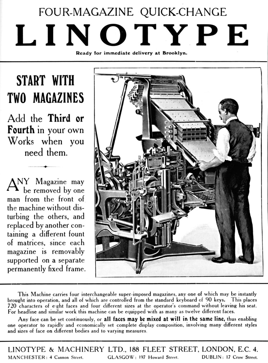 إعلان Linotype & Machinery Ltd. ، 1919 بواسطة غير معروف
