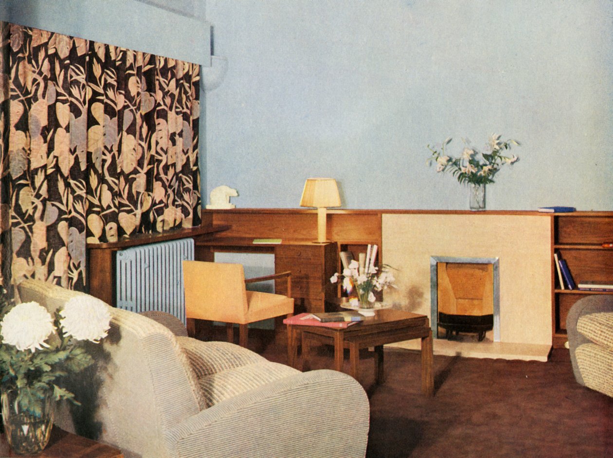 غرفة المعيشة في شقة Miss Dinshaws ، Stockleigh Hall ، Regents Park ، Gordon Russell Ltd. ، 1937 بواسطة غير معروف