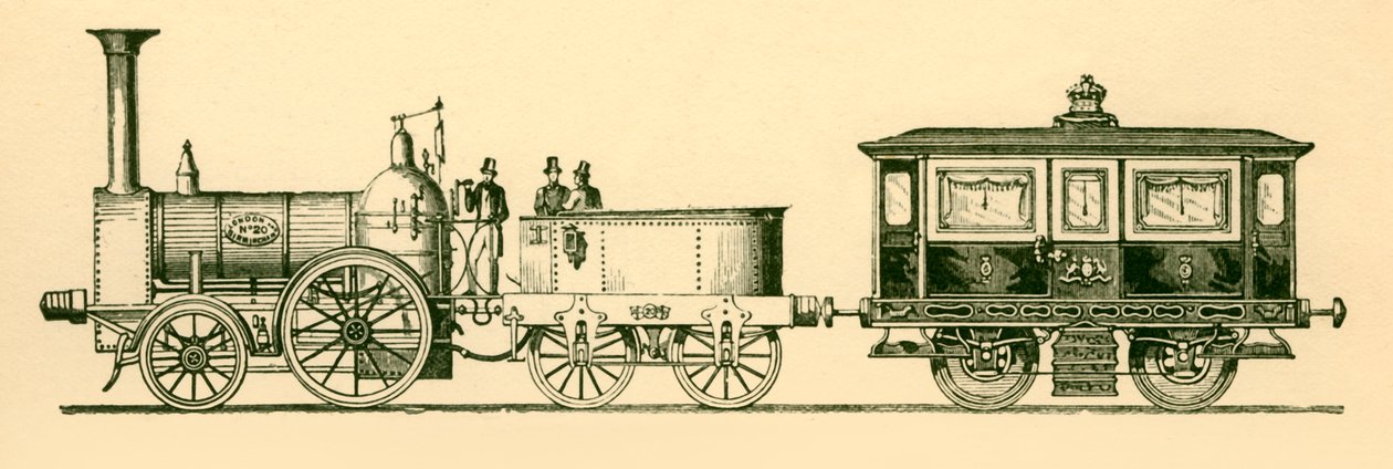 قاطرة وصالون ملكي ، سكك حديد لندن وبرمنغهام ، 1843 ، 1930. بواسطة غير معروف