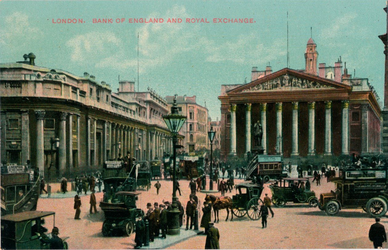 لندن ، بنك إنجلترا و Royal Exchange ، c1910 بواسطة غير معروف