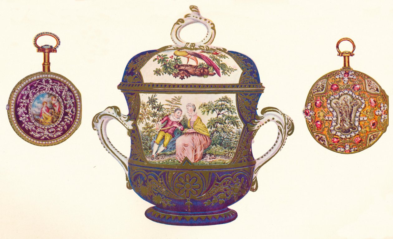 لويس السادس عشر. Gold Repeater ، c.1770 ، Old Chelsea Porcelain Porringer and Cover ، c.1710 ، 1903 بواسطة غير معروف