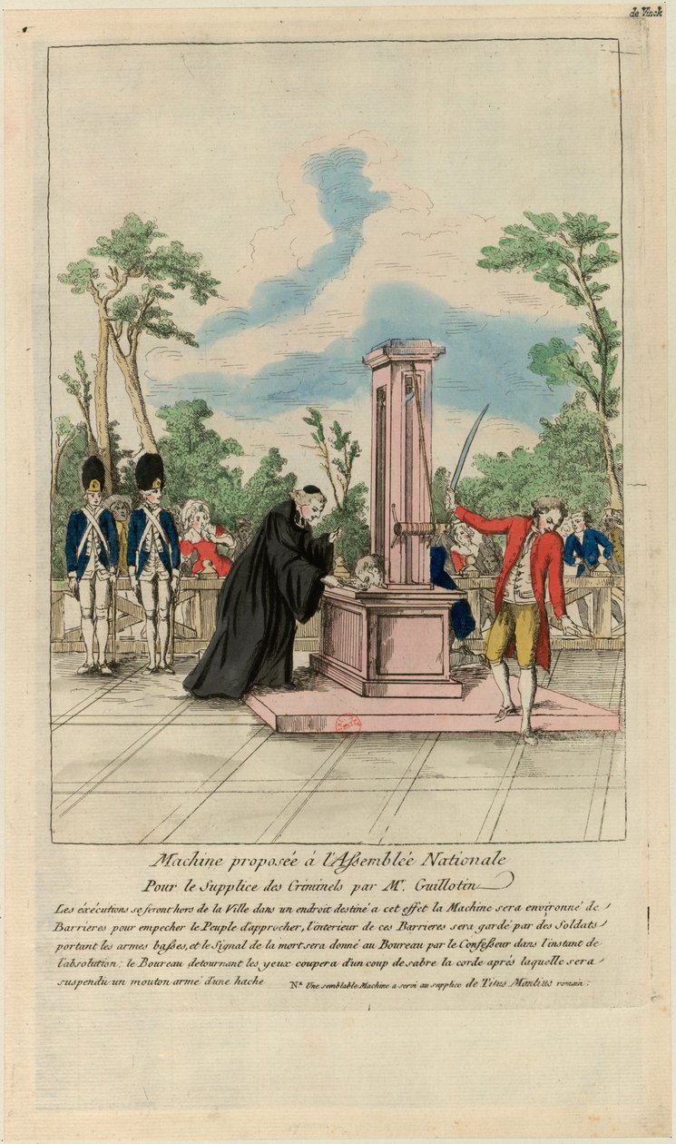 آلة مقترحة على الجمعية الوطنية لتعذيب المجرمين من قبل السيد Guillotin ، ج. 1790. بواسطة غير معروف
