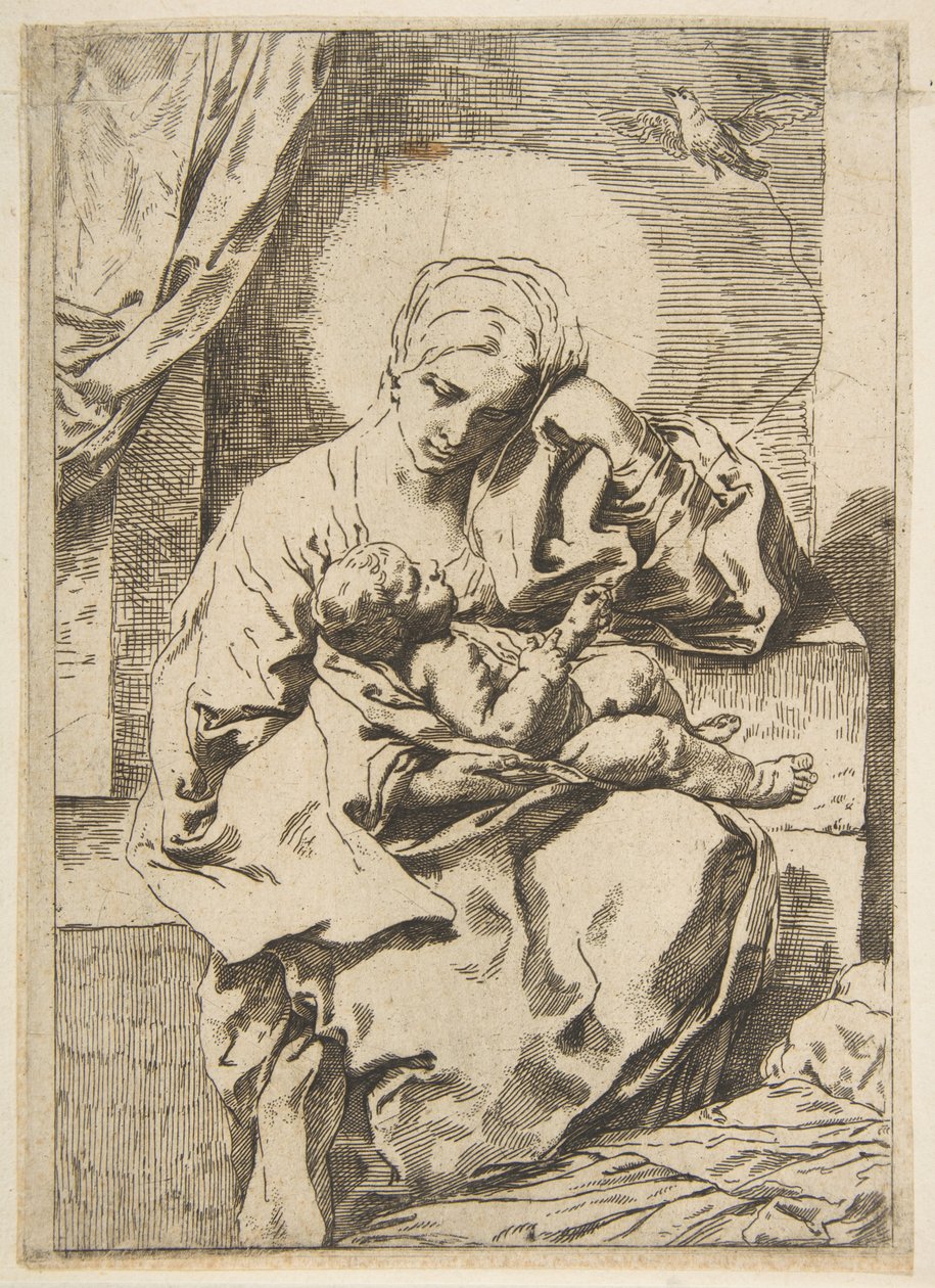 مادونا والطفل مع طائر ، نسخ في الاتجاه المعاكس بعد كانتاريني ، كاليفورنيا. 1635-1636 أو بعد ذلك. بواسطة غير معروف