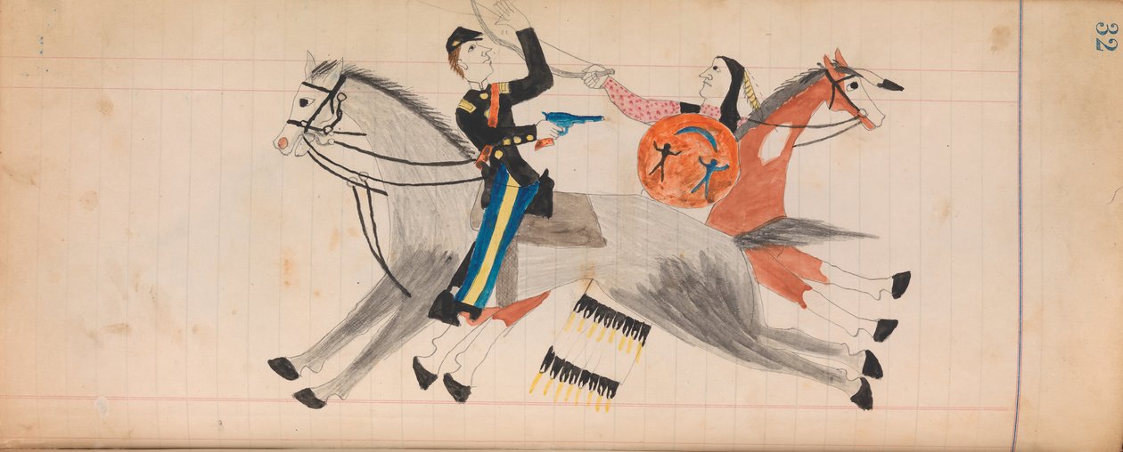 مافيت ليدجر: هندي وجندي يمتطي حصانًا ، كاليفورنيا. 1874-1881. بواسطة غير معروف