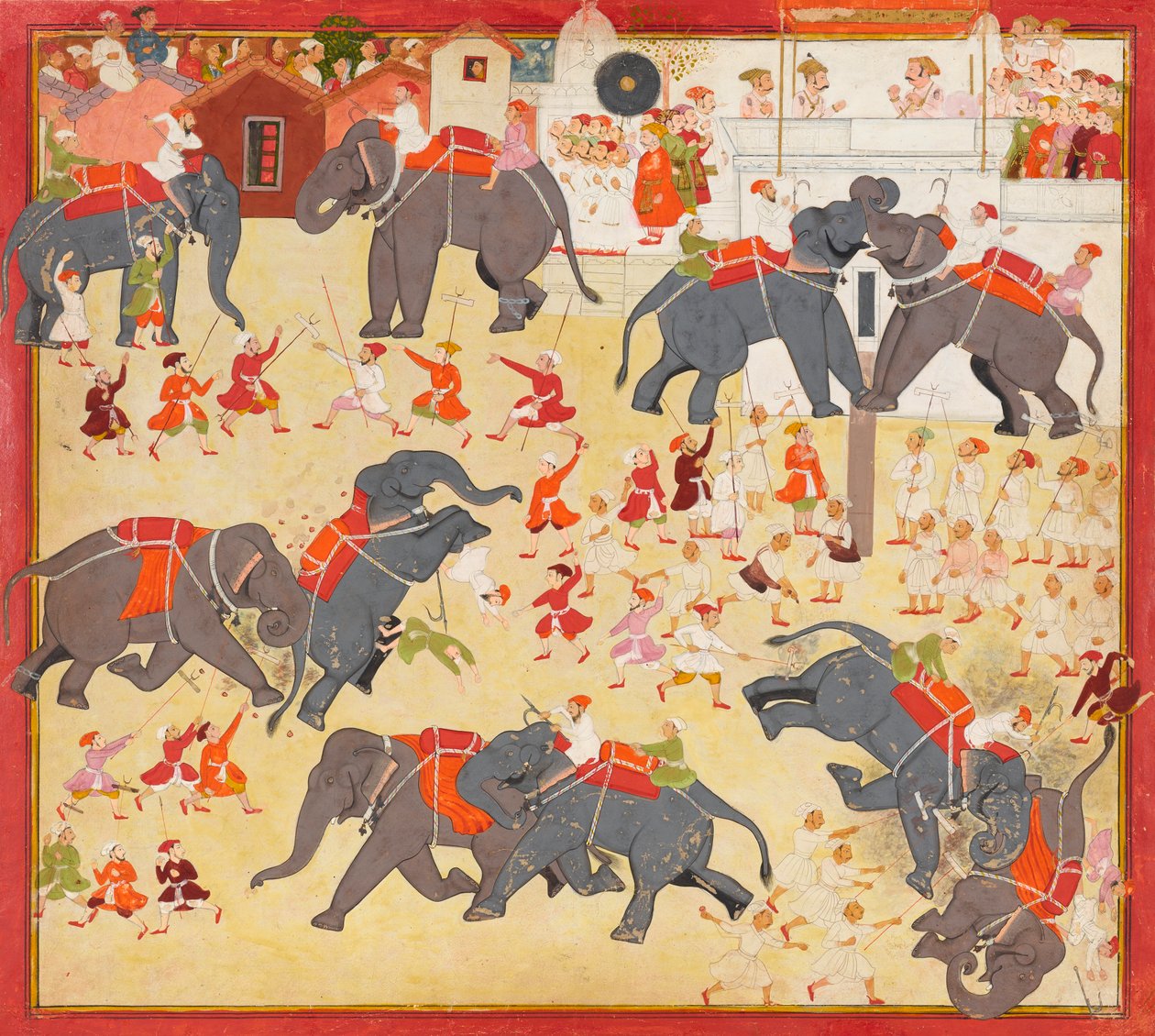 ماهارانا راج سينغ يراقب قتال الأفيال ، كاليفورنيا. 1670-1675. بواسطة غير معروف