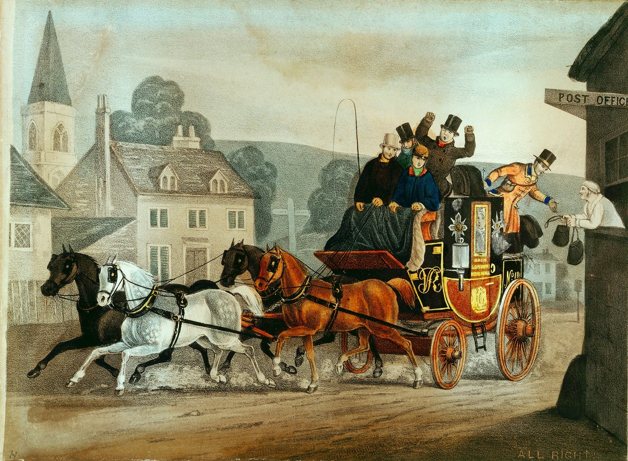 حافلة البريد على طريق باث إلى لندن ، c1840 بواسطة غير معروف